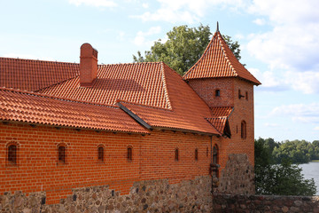 Part of Trakai Island Castle Museum in the early fall time. Trakai village, Lithuania.