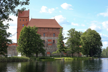 Fototapeta na wymiar Trakai Historical National Park, UNESCO world heritage site, on beautiful summer day. Trakai Island Castle, major tourist medieval attraction,