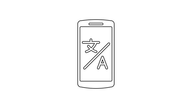 Black Online translator line icon on white background. Foreign language conversation icons in chat speech bubble. Translating concept. 4K Video motion graphic animation