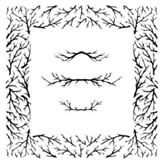 Hand drawn tree branches frame with design elements