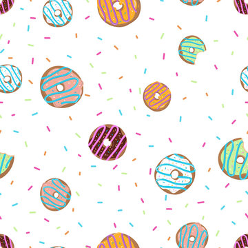 Seamless set of donuts with different flavors and sweets pattern. Isolated on a white background