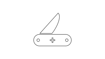 Black Swiss army knife line icon on white background. Multi-tool, multipurpose penknife. Multifunctional tool. 4K Video motion graphic animation