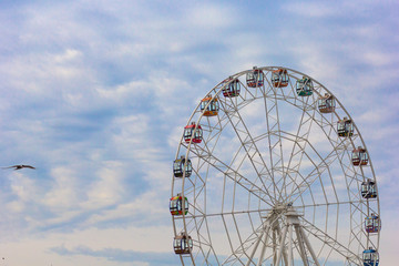 Cantilevered observation wheel in Ceboksary Russia on the blue sky