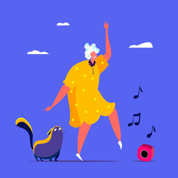 Happy granny dansing and having fun in a cheerful mood
