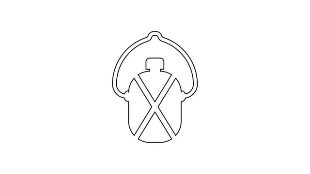 Black Canteen water bottle line icon on white background. Tourist flask icon. Jar of water use in the campaign. 4K Video motion graphic animation