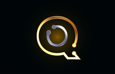 gold and silver metal letter Q for alphabet logo icon design