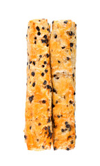 Chocolate chip stick on white background