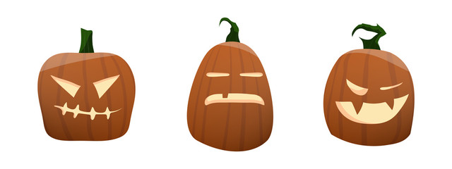 Funny pumpkins set. One of the Halloween symbols. Vector Illustration.