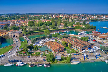 Fototapeta na wymiar Aerial photography with drone. Beautiful view of the city of Peschiera del Garda, Italy.