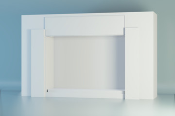 White Storefront blank showcases. Empty new shop interior, clean signboard copy space. 3d rendering.