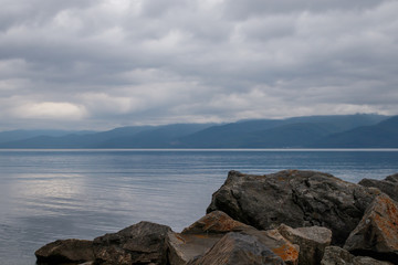 Fototapeta na wymiar View of Lake Baikal in cloudy weather