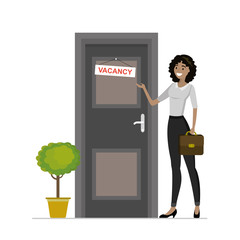 various hands with cv resume, interview candidate,fashion female and door in office room