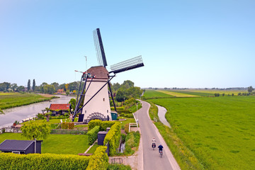 Aerial from a traditoinal windmill in the countryside from the Netherlands