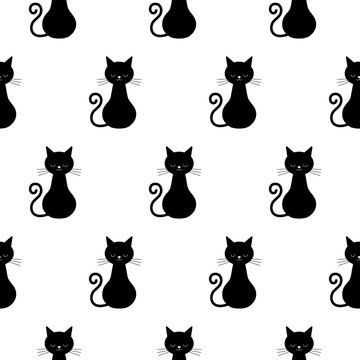 Cute Cats Vector Seamless Pattern. Kawaii Cat Endless Background for Trendy Fabric Textile Design or Web Wallpaper