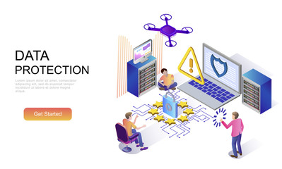 Modern flat design isometric concept of Data Protection decorated people character for website and mobile website development. Isometric landing page template. Vector illustration.