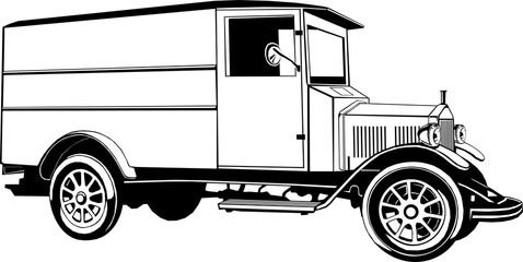 classic car, wagon, vector drawing, graphic, isolated, monogram, symbol, logo 1920th