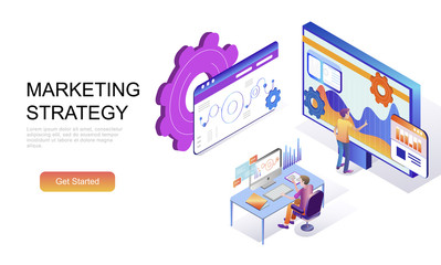 Modern flat design isometric concept of Marketing Strategy decorated people character for website and mobile website development. Isometric landing page template. Vector illustration.
