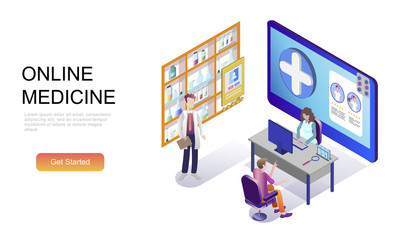 Modern flat design isometric concept of Medicine and Healthcare decorated people character for website and mobile website development. Isometric landing page template. Vector illustration.