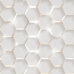 Behang Hexagon Naadloze illustratie van glanzende metallic gouden achtergrond met 3D-effect en glanzende elementen met fakkels