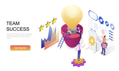 Modern flat design isometric concept of Team Success decorated people character for website and mobile website development. Isometric landing page template. Vector illustration.
