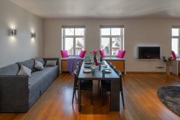 Studio apartment with furniture and tv