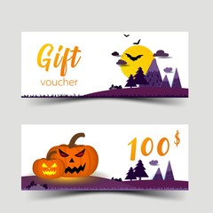 Luxury gift vouchers set. Happy halloween day design, on white background. Vector illustration EPS10.