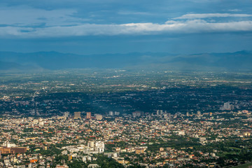 The view from the balcony to see the city and the cloudy sky in the evening or morning and with some part of clouds in the rainy season.
