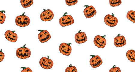 Halloween pumpkin set. Hand drawn illustration.