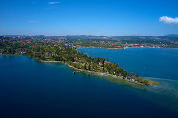 Aerial photography with drone, Rocca di Manerba in Garda lake,Italy.