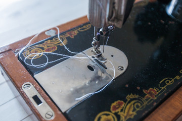 Retro sewing machine closeup view
