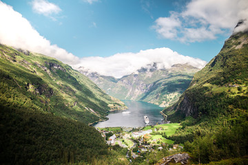 Fototapeta na wymiar Mountain landscape of Geiranger in Norway