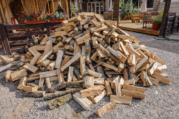 a pile of old split wood to kindle a fire