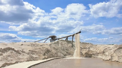 Sand mining for construction works. Sand mining. Sand washing.