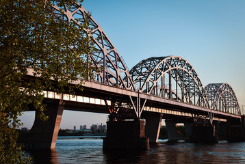 Darnytskyi Bridge over the Dnieper River in the city of Kiev