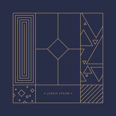 Postcard for text. Vector geometric illustration with gold lines.