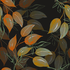 Seamless pattern of autumn tree branches.Watercolor illustration on white and color background.