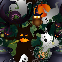 Vector Illustration of Halloween. Flat. Seamless background
