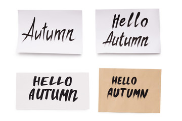 Four papers with black different text on white background