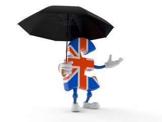 Pound currency character holding umbrella