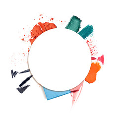 Makeup cosmetics round banner.