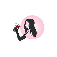Obraz premium silhouette of women drinking wine logo vector icon ilustration