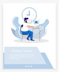 blue banner for communication on the net, man likes girl, flat vector illustration