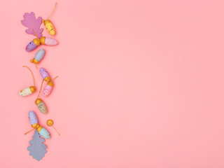 Colorful acorns and leaves border.