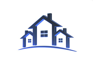 Real Estate Houses Isometric Logo Design blue color. 3D Rendering Illustration