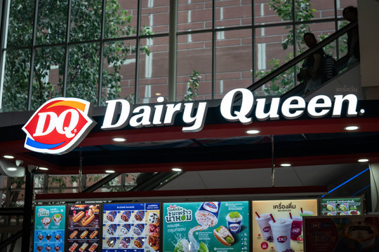 Bangkok, Thailand - November 8, 2018 : Logo Of Dairy Queen, American Soft Serve Ice Cream Brand, At The Shop.