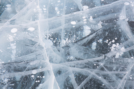 Ice background frozen lake Baikal,Irkutsk, Siberia, Russia