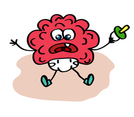 Little brain on a white background. Cartoon. Vector illustration. 