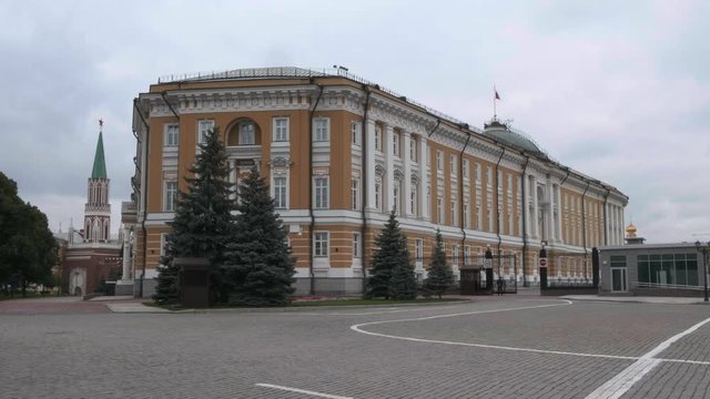 MOSCOW, RUSSIA - AUGUST 2, 2019: The Kremlin Senate (Senatskiy Dvorets) is a building within the grounds of the Moscow Kremlin in Russia. Currently, it houses the Russian presidential administration 