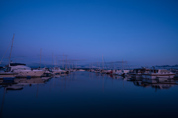 Beautiful sunset colours over harbour of Molde