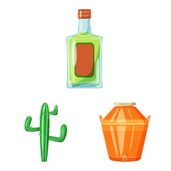Vector illustration of Mexico and tequila sign. Set of Mexico and fiesta stock symbol for web.